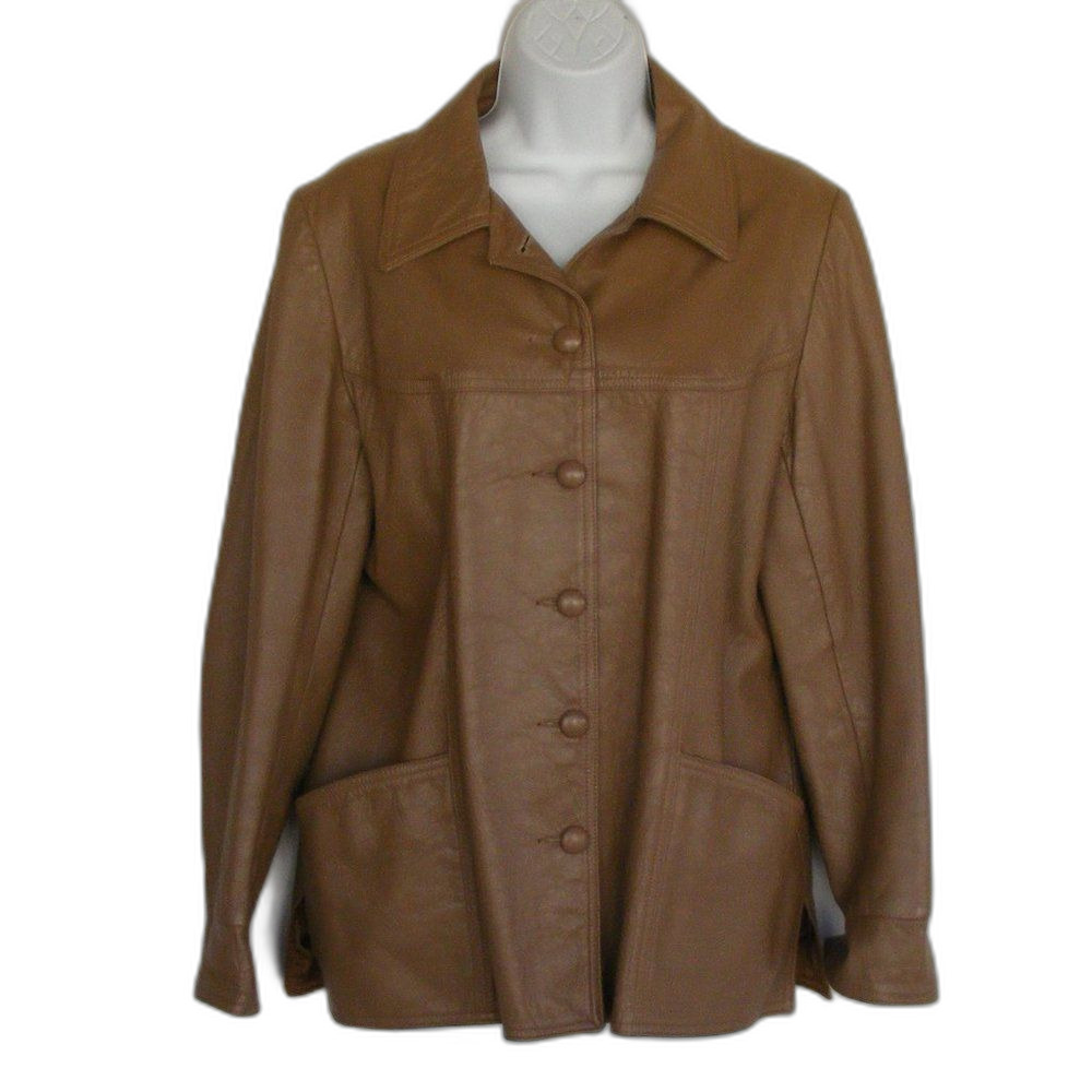 New England Sports Wear, Leather Jacket, M, Brown, LS, Button front
